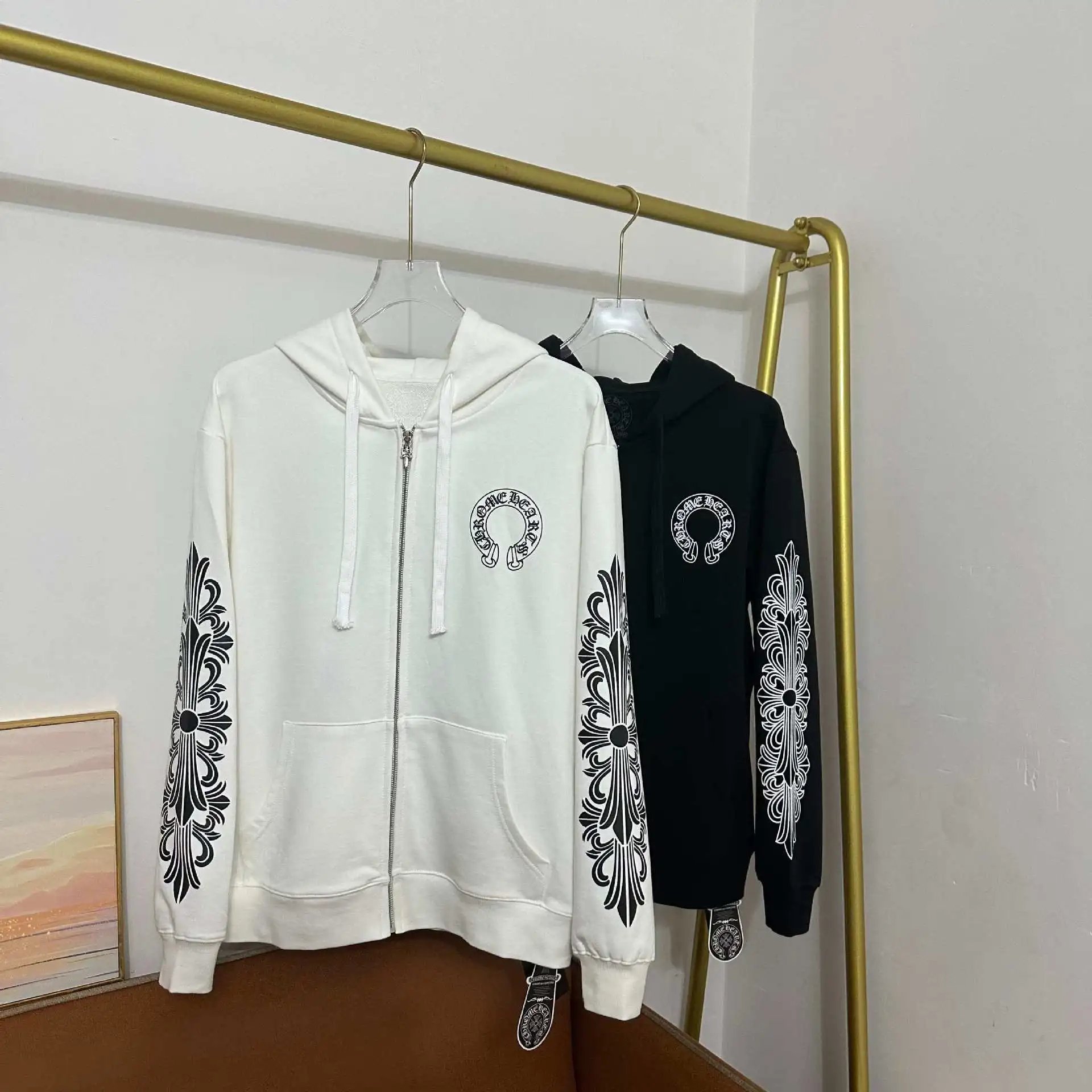 Chrome Hearts Horseshoe Print Zip-Up Hoodie White - 4