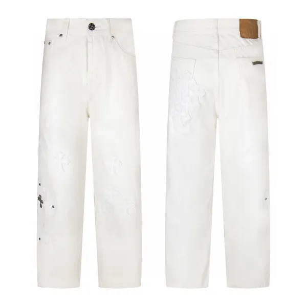 Chrome Hearts White Cross-Embroidered Straight-Leg Jeans - 1