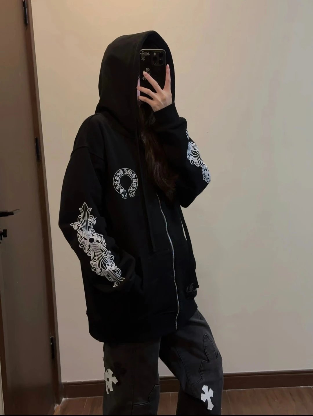 Chrome Hearts Horseshoe Print Zip-Up Hoodie White - 20
