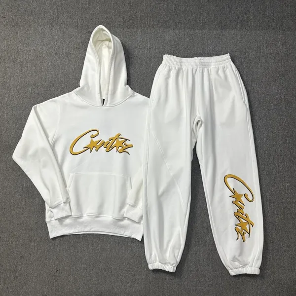 Design Script Logo Hoodie and Sweatpants Set White Gold - 7