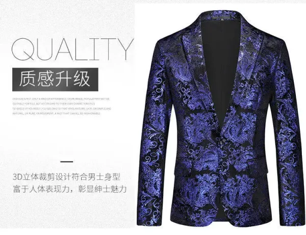 Design Paisley Jacquard Blazer Blue Black Outerwear.blazer - 2