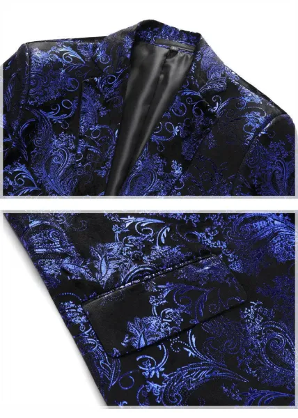 Design Paisley Jacquard Blazer Blue Black Outerwear.blazer - 10