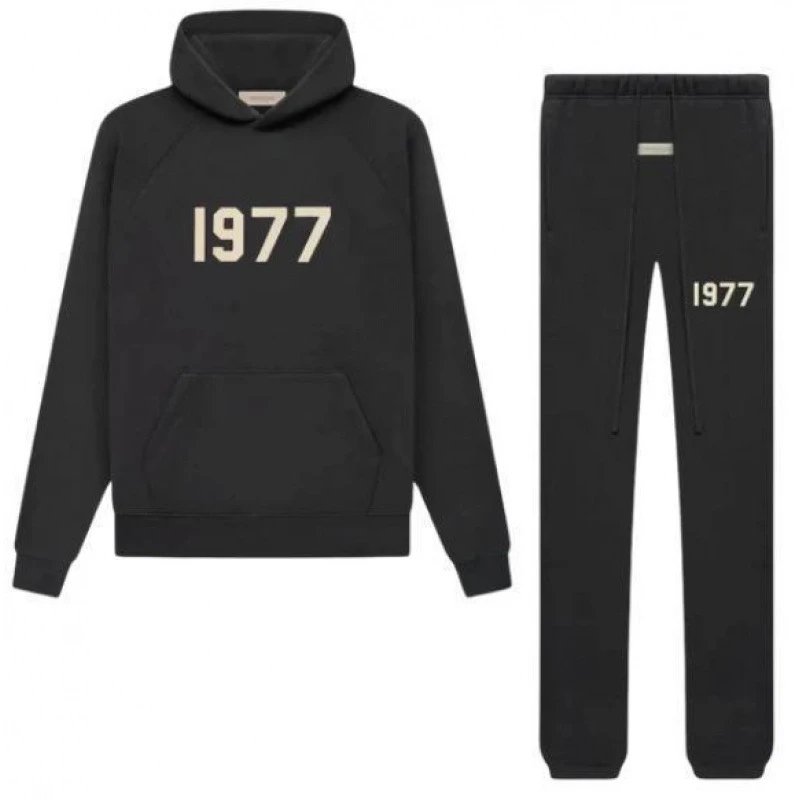 Fear of God Essentials 1977 Black Hoodie and Sweatpants Set