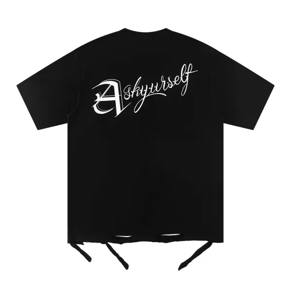 Design Askyurself Script Logo Distressed Hem T-Shirt Black T-Shirts - 1