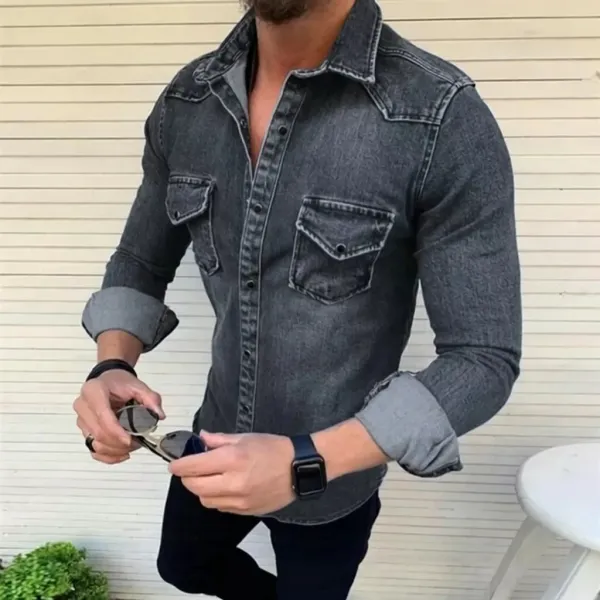 Design Denim Shirt Dark Wash Button-Up Shirt - 1