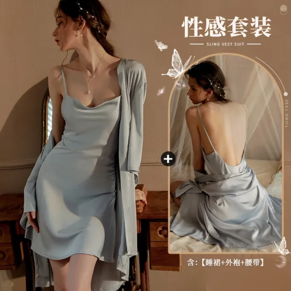 Design Sling Vest Suit Light Blue Sleepwear Set - 1