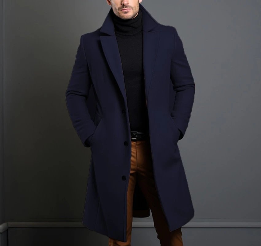 Design Classic Notch-Lapel Wool Blend Coat Navy Outerwear.coat - 4