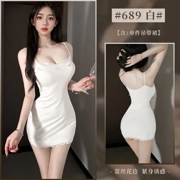 Design #689 White Lace-Trimmed Slip Dress - 1