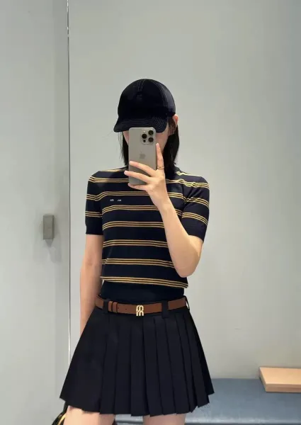 MM6 Maison Margiela Maison Margiela MM6 Striped Knit Polo Navy Polo Shirt - 3