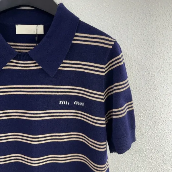 MM6 Maison Margiela Maison Margiela MM6 Striped Knit Polo Navy Polo Shirt - 6