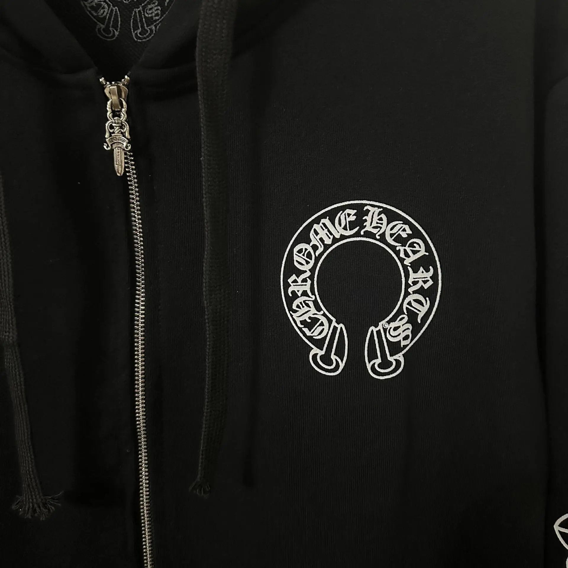 Chrome Hearts Horseshoe Print Zip-Up Hoodie White - 9