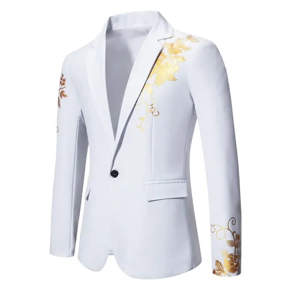 Design Embroidered Rose Blazer Burgundy Gold Outerwear.blazer - 4