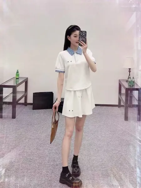 Miu Miu Collar-Contrast Polo Skirt Set White - 6