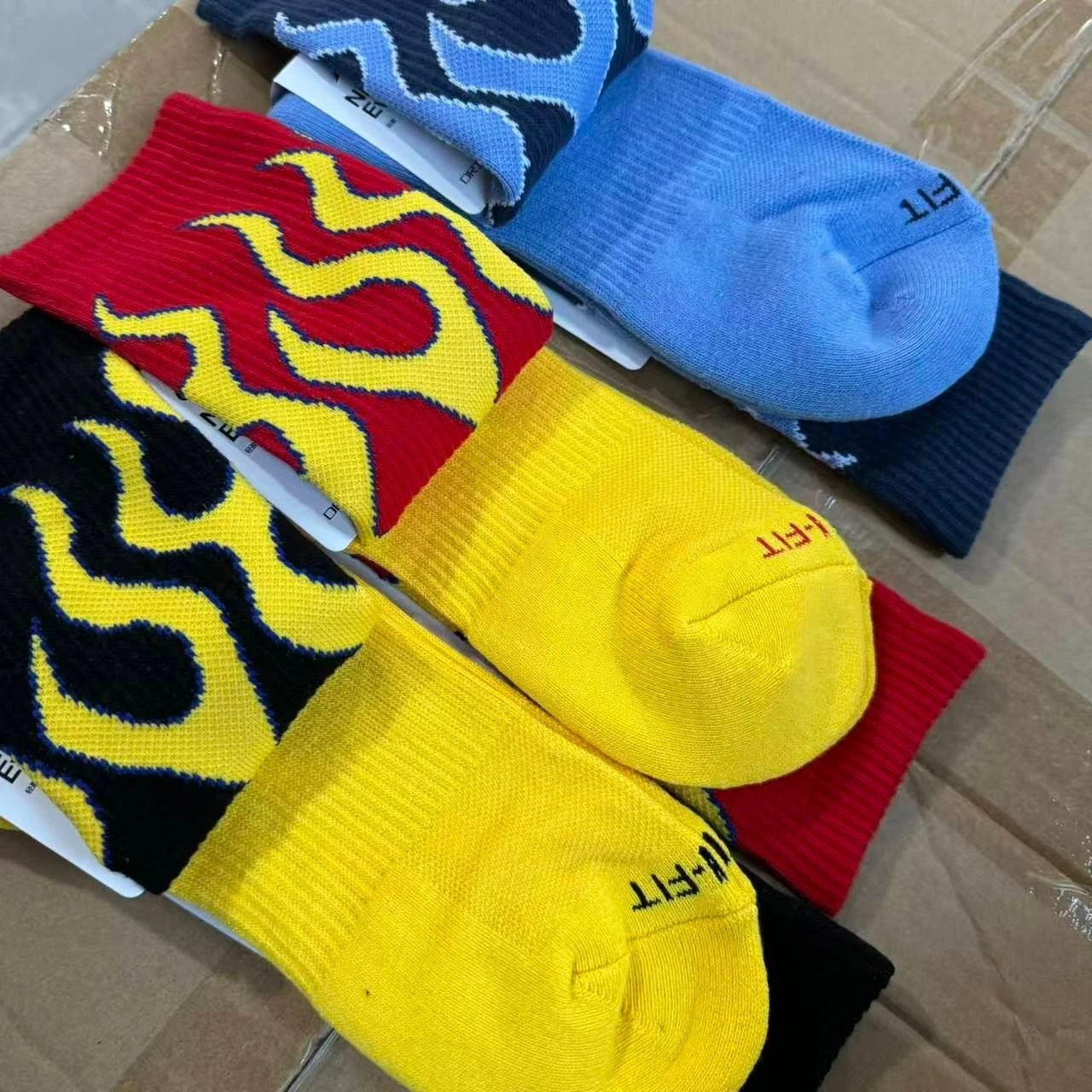 Design Flame Print Crew Socks Blue - 3