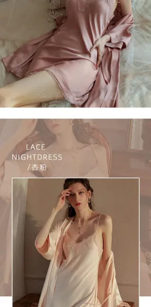 Design Lace Trim Satin Slip Dress with Built-in Bra in Sage Green Sleepwear - 14