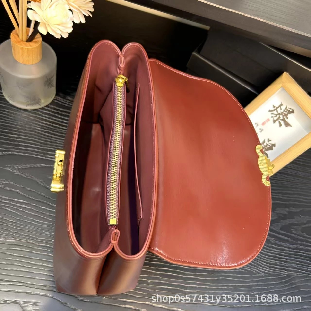 Celine Triomphe Mini Bag Burgundy Leather Handbag - 18