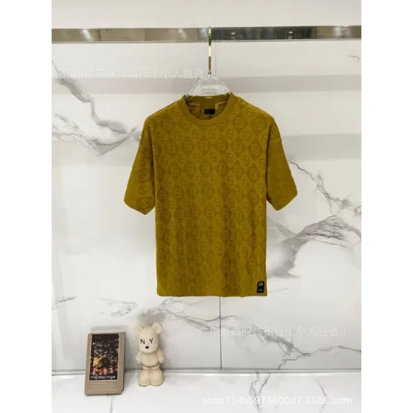 Fendi FF Logo Jacquard T-Shirt Mustard Yellow T-Shirt - 1
