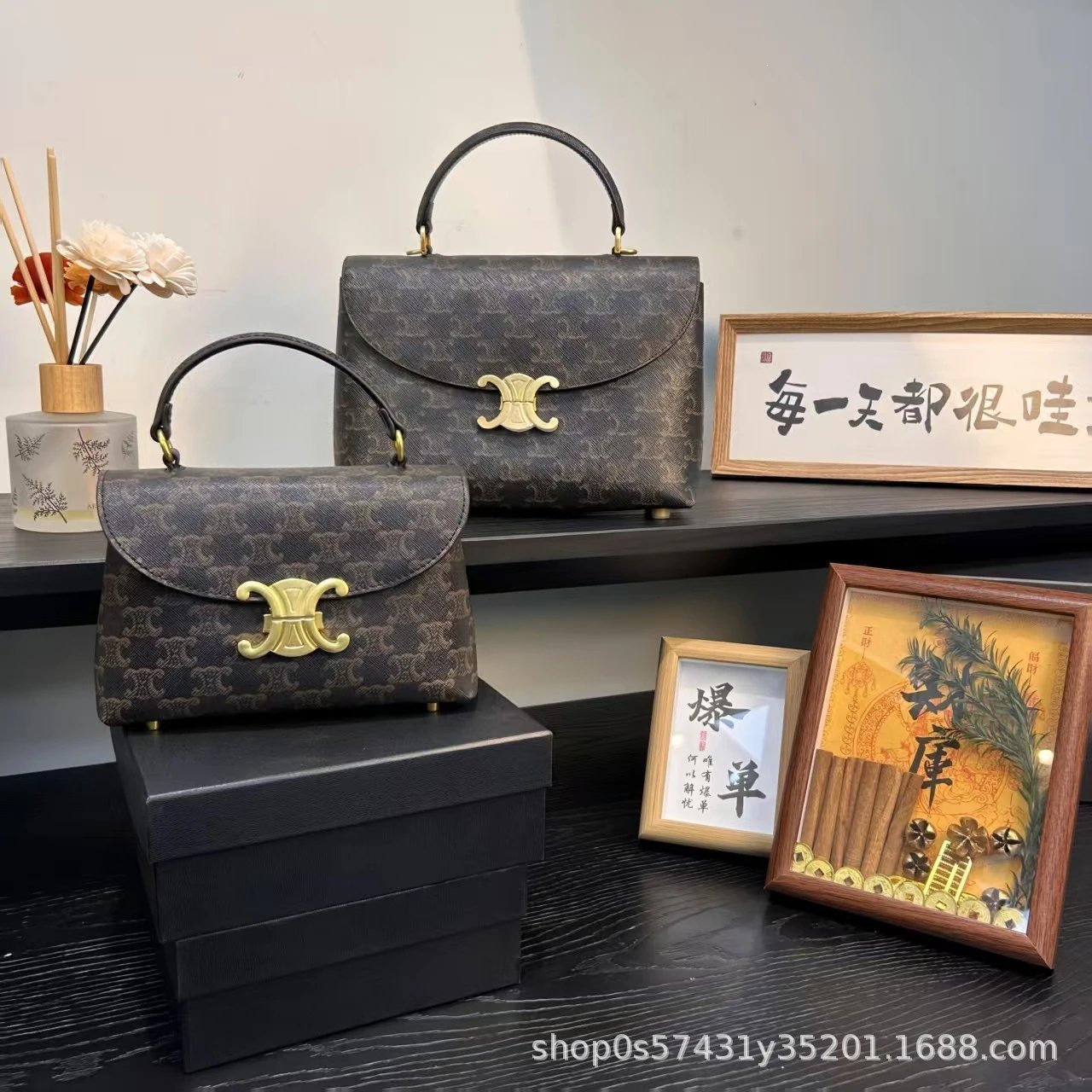 Celine Triomphe Mini Bag Burgundy Leather Handbag - 32