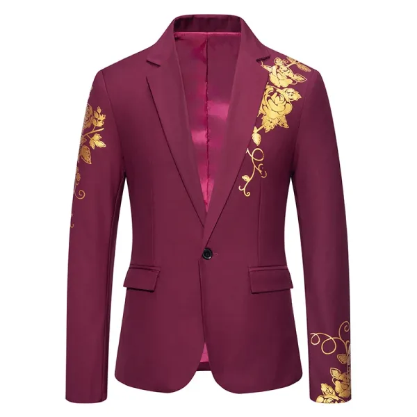 Design Embroidered Rose Blazer Burgundy Gold Outerwear.blazer - 12