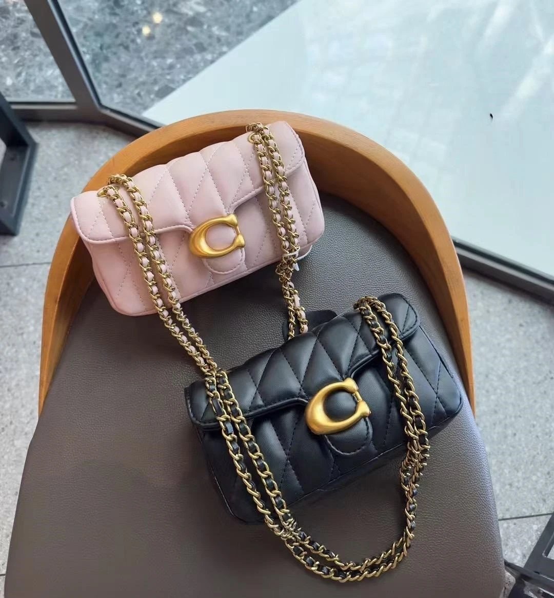 Coach Tabby Quilted Chain Shoulder Bag Black and White - 3
