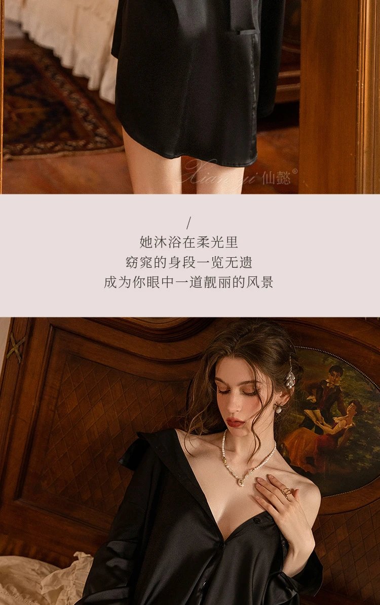 Design Pure Desire Romantic Bow-Knot Shirt Dress White Sleepwear - 19