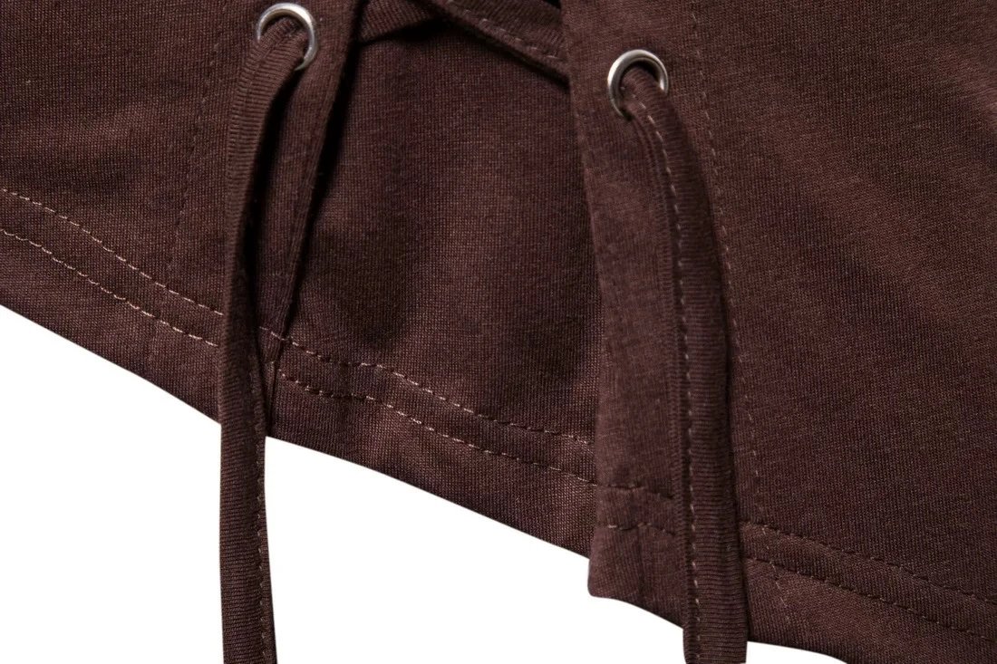 Design Lace-Up Asymmetrical Brown T-Shirt Tops.t Shirts - 13