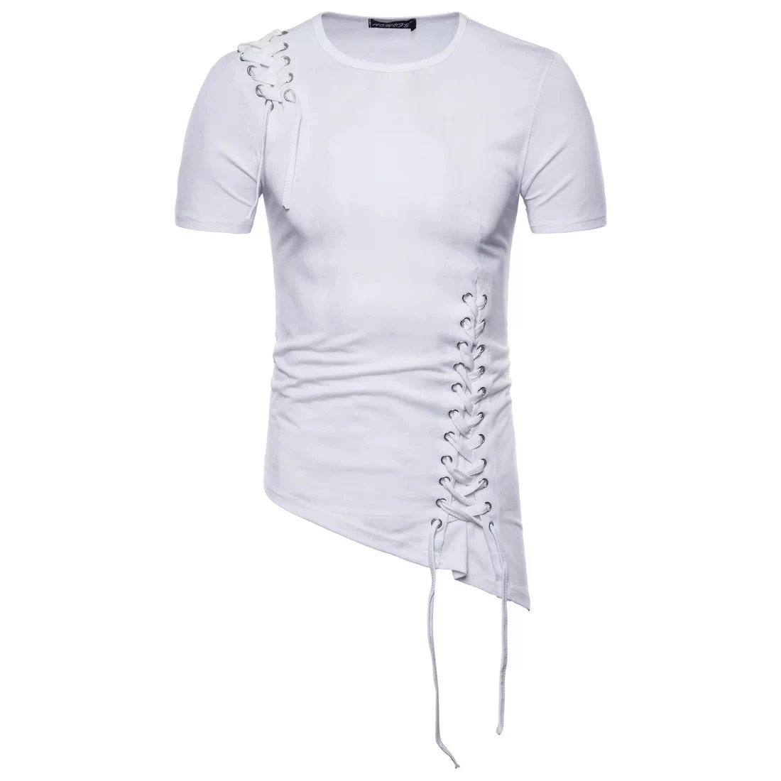 Design Lace-Up Asymmetrical Brown T-Shirt Tops.t Shirts - 37