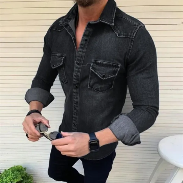 Design Denim Shirt Dark Wash Button-Up Shirt - 7