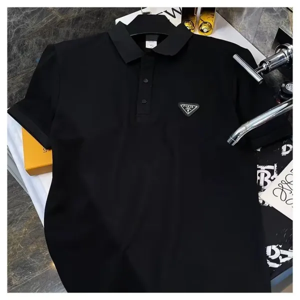 Prada Triangle Logo Polo Shirt White and Black - 9