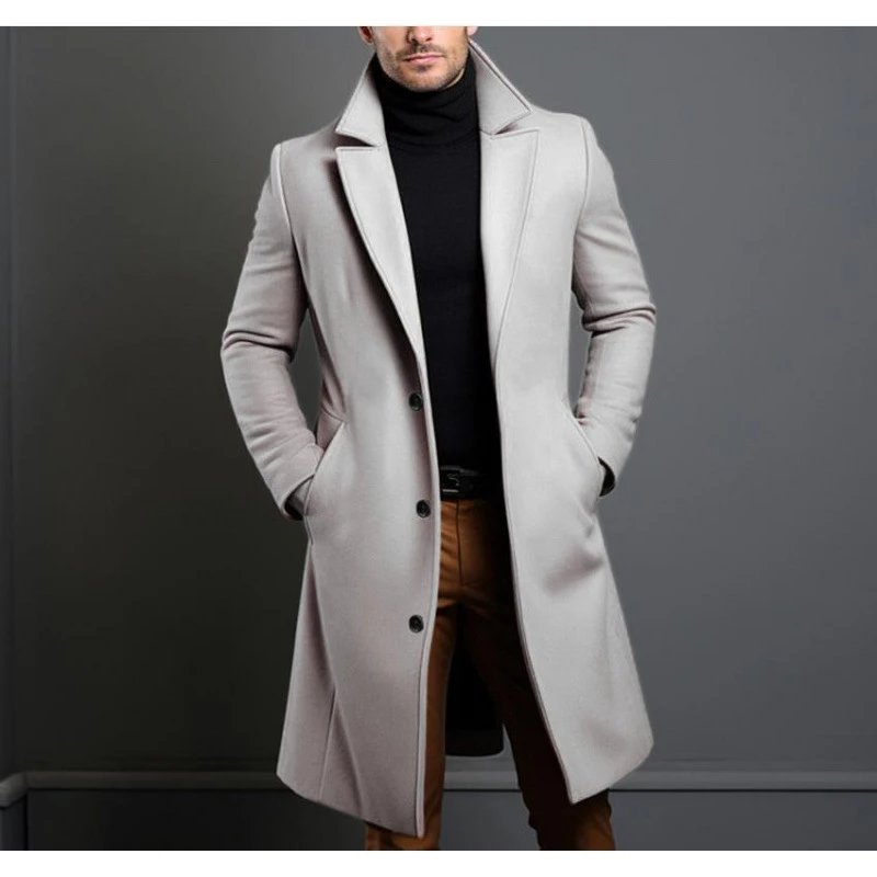 Design Classic Wool Blend Trench Coat Light Gray Outerwear