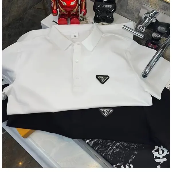 Prada Triangle Logo Polo Shirt White and Black - 17