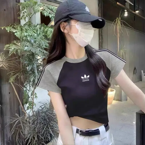 Adidas Originals Cropped Raglan T-Shirt Black / Gray - 1
