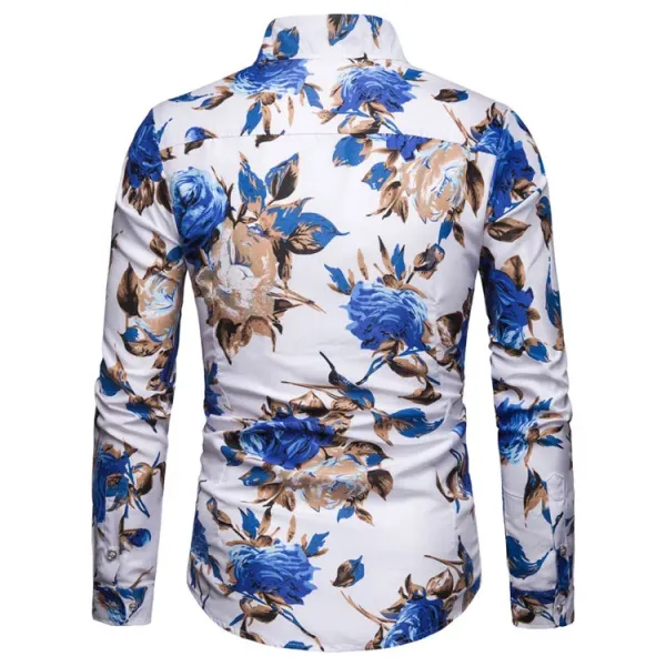 Design Floral Print Long Sleeve Button-Up Shirt Black - 4
