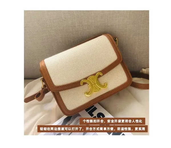 Celine Triomphe Mini Bag Beige and Brown Canvas with Gold Hardware Crossbody Bag - 18