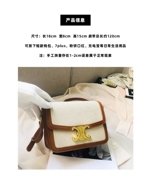 Celine Triomphe Mini Bag Beige and Brown Canvas with Gold Hardware Crossbody Bag - 20