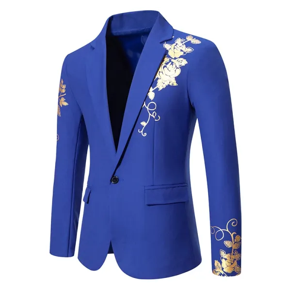 Design Embroidered Rose Blazer Burgundy Gold Outerwear.blazer - 7