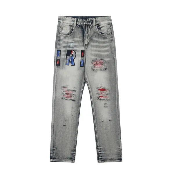 Amiri Distressed Logo Jeans Gray - 1