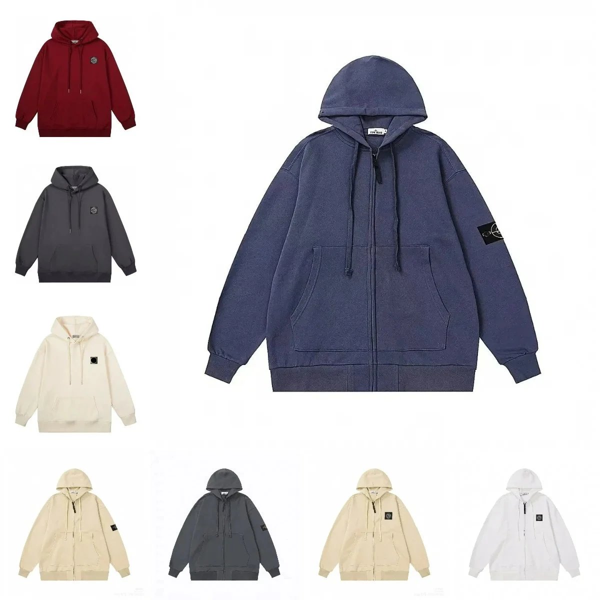 Stone Island Blue Zip-Up Hoodie