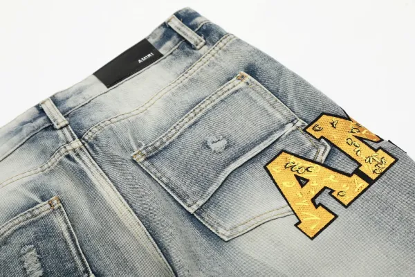 Amiri Distressed Logo Jeans Gray - 4