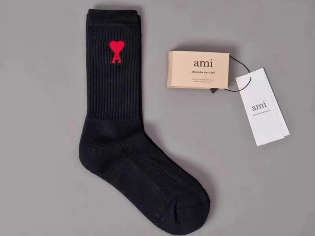 Ami Black Socks with Red Heart Logo