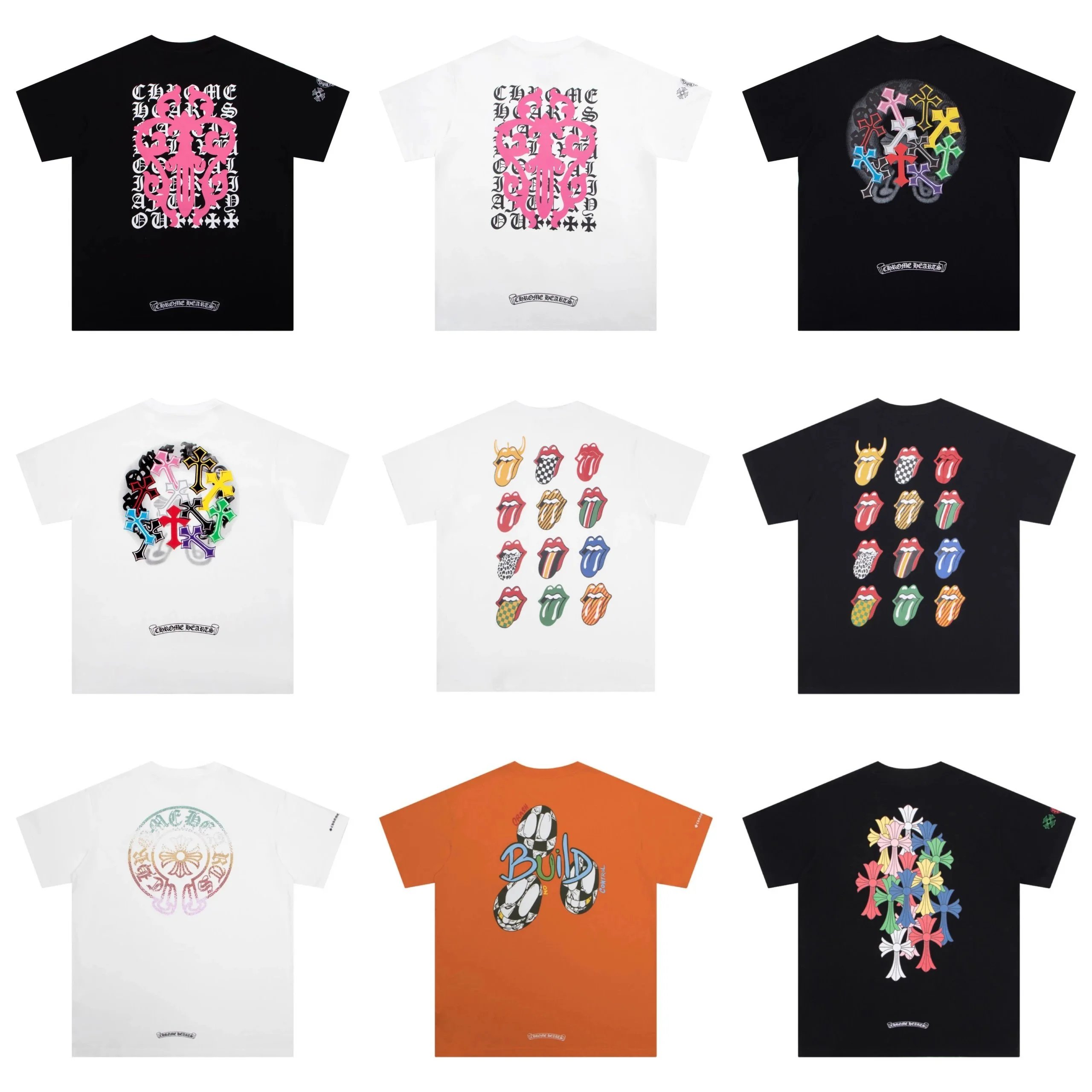 Chrome Hearts Black White Orange T-Shirt Collection