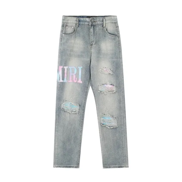 Amiri Distressed Logo Jeans Light Wash - 1
