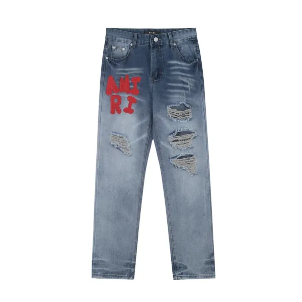 Amiri Distressed Logo Jeans Gray - 10