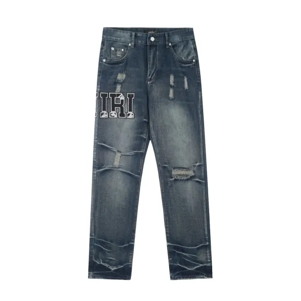 Amiri Distressed Logo Jeans Gray - 7