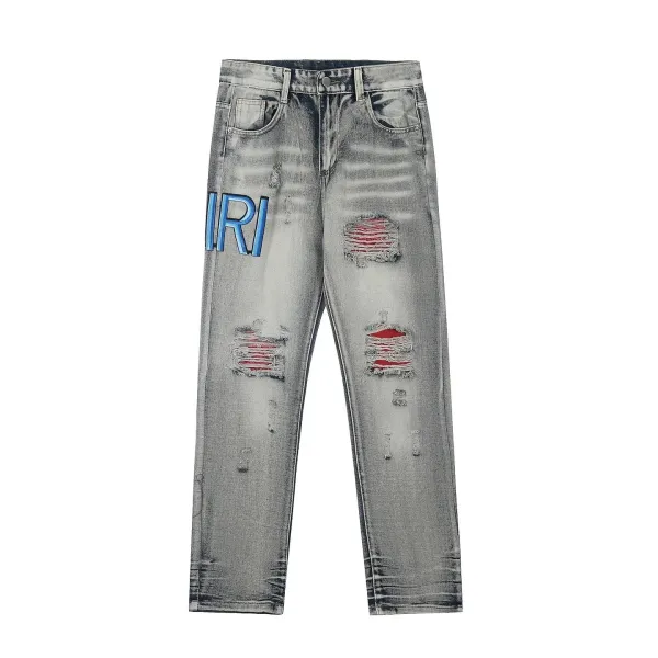 Amiri Distressed Logo Jeans Gray - 1