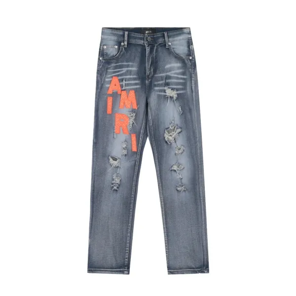 Amiri Distressed Logo Jeans Gray - 8