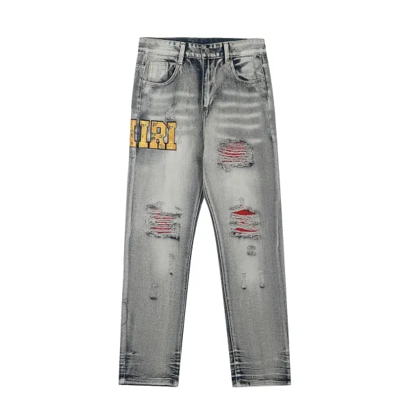Amiri Distressed Logo Jeans Gray - 1