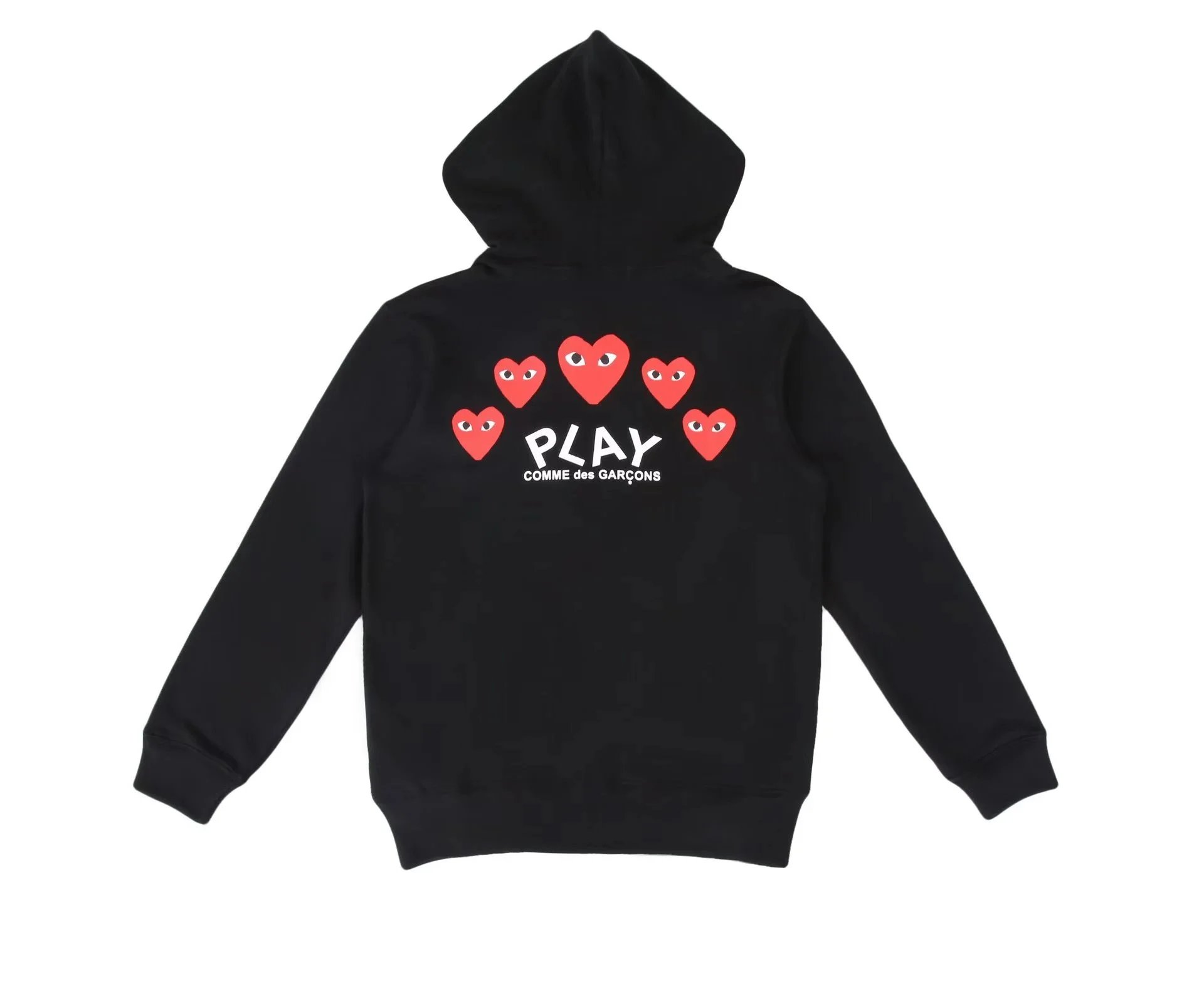 Fleece-lined black top with a small red heart on the front and multiple hearts on the back SKU image