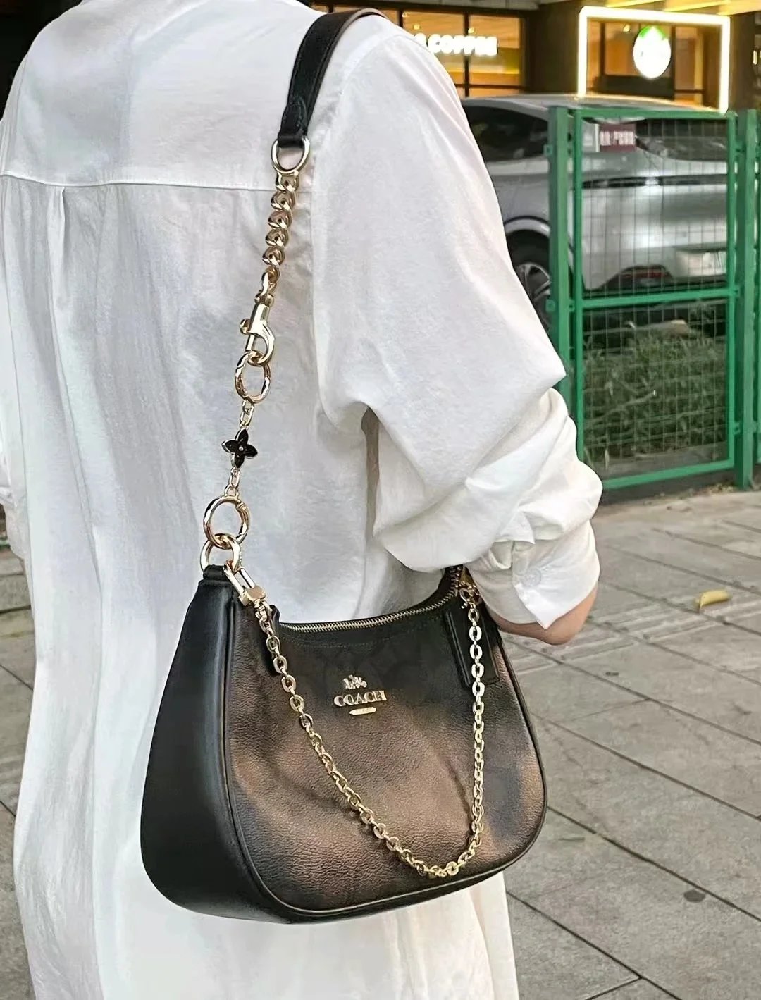 Coach Signature Hobo Bag Brown Monogram Chain Shoulder Bag - 3