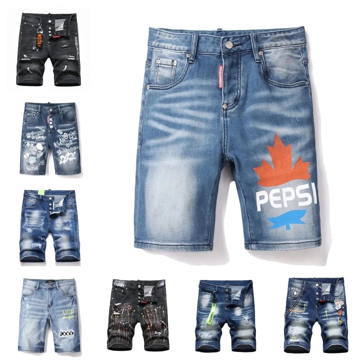 DSQUARED2 Blue Denim Shorts with Pepsi Logo